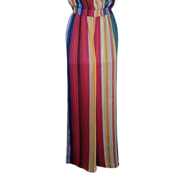 Forever21 Multicolored Stripe Strapless Silk like Jumpsuit Sz Small - Picture 9 of 11